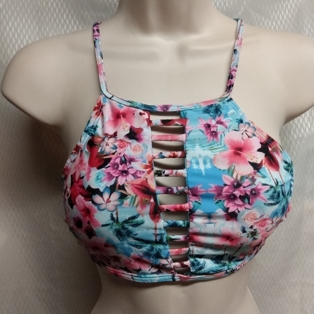 Catalina Swimwear Top, S (3-5), Pink Blue floral Print Pre-owned